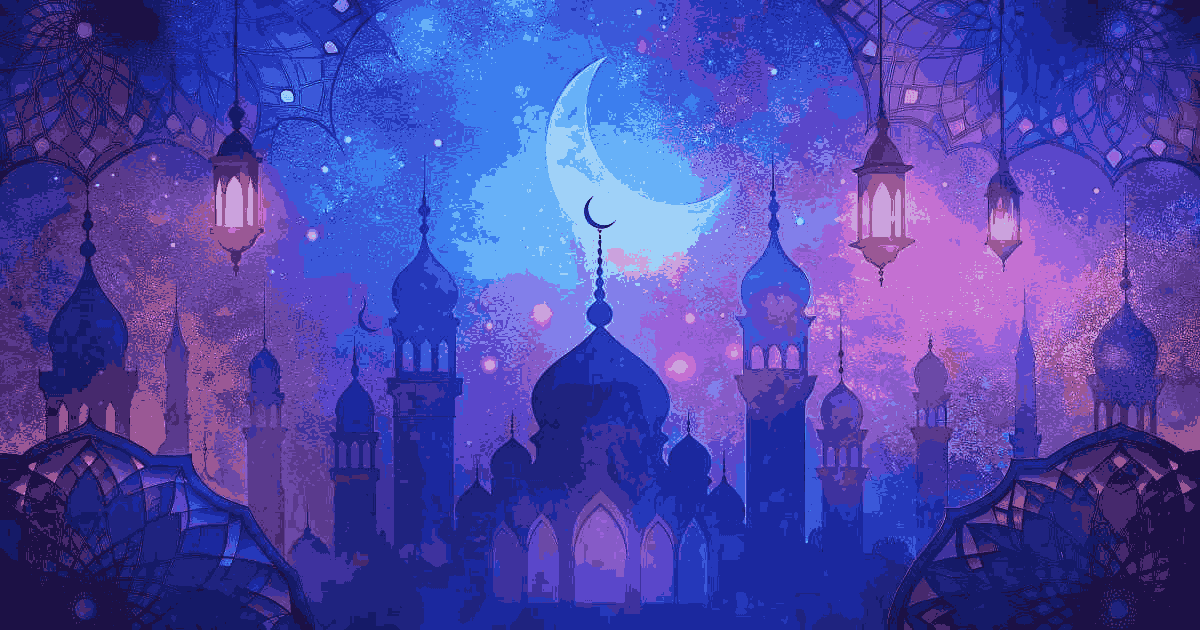 Crescent moon and lantern symbolizing the beginning of Ramadan and Roza